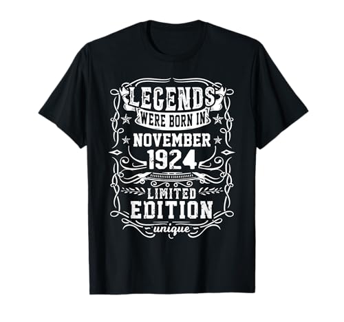 Cumpleaños Noviembre 1924 Edición Limitada Regalo Vintage Camiseta