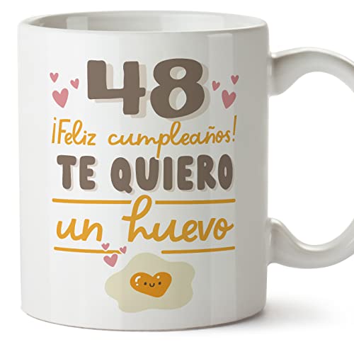 MUGFFINS Tazas 48 Cumpleaños - En Español - Te quiero un Huevo Regalo Amigos Novios Familiares - 11 oz / 330 ml - Regalo original y divertido