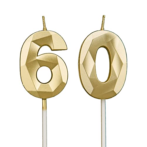 Velas 60 cumpleaños, velas con número oro, decoraciones para tartas de cumpleaños, bodas,...
