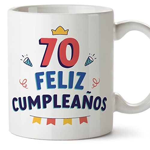MUGFFINS Tazas 70 Cumpleaños - En Español - ¡Feliz Cumpleaños! - 11 oz / 330 ml - Regalo...