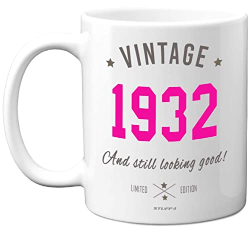 Stuff4 Taza de Navidad vintage de 1932, regalos de cumpleaños de 1932 para mujeres, regalos de...
