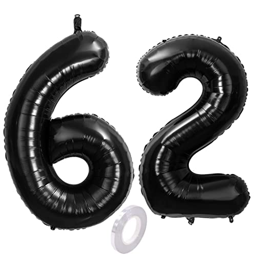 Foil Globo Número 62 Negros Globo Número 62 Negros 100cm Gigante Globos de Cumpleaños Numeros 62...