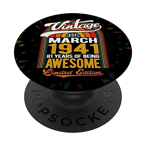 Vintage Marzo 1941 Edición Limitada Retro 81 Fiesta de Cumpleaños PopSockets PopGrip Intercambiable