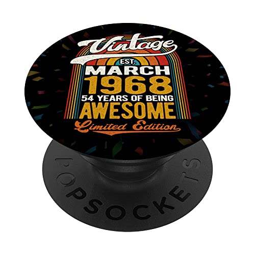 Vintage Marzo 1968 Edición Limitada Retro 54 Cumpleaños Fiesta PopSockets PopGrip Intercambiable