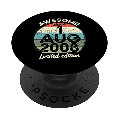 Camiseta de cumpleaños de 15 años, 1 de agosto de 2008, 15 cumpleaños PopSockets PopGrip...