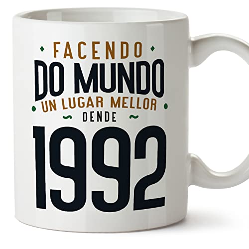 MUGFFINS Tazas 1992 Cumpleaños - En Gallego - Facendo do Mundo un Lugar Mellor - 11 oz / 330 ml -...