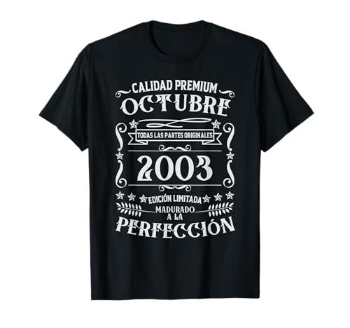 22 cumpleaños Nacido en Octubre de 2003 Vintage 22 años Camiseta