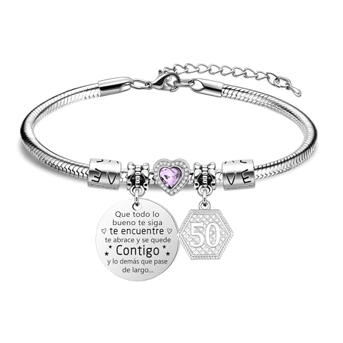 Bacaemo Pulsera de Cumpleaños para Mujer 50 Años - Regalo para Abuela, Mamá, Tía, Hermana, Amiga...