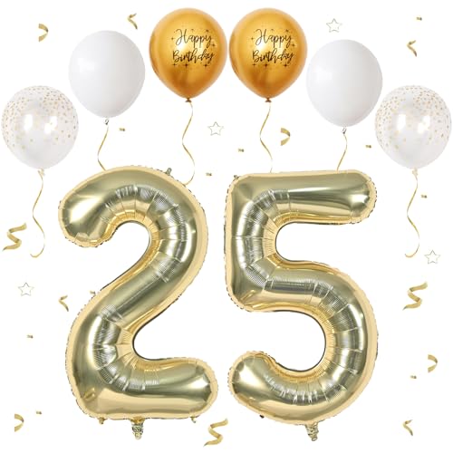 Champán dorado Número 25 Globos, 40 Pulgadas Papel Aluminio Grande Número 2 y 5 Globos, Globos de...