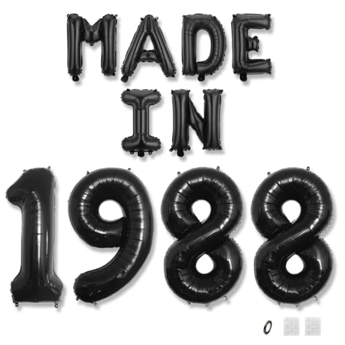 Jurxy Decoración de globos de cumpleaños número 37, color negro, fabricado en 1988, letras de...