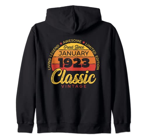 Retro 100 Años Enero 1923 Cumpleaños Vintage Bday Classic Sudadera con Capucha