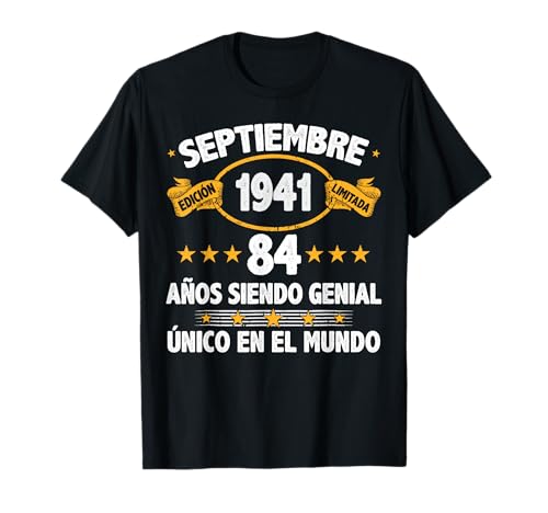 Septiembre 1941 84 Años Hombre Cumpleaños Septiembre 1941 Camiseta