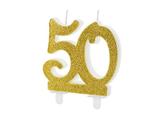 Vela de Cumpleaños Número 50 con Purpurina Dorada, Medida 7,5 cm