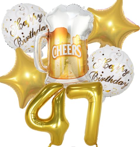 Decoracion Cumpleaños 47 años, Globos de Cumpleaños 47 años Dorado, Globos 47 Cumpleaños...