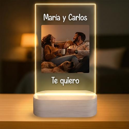 Lámpara Personalizada San Valentín con Foto y Nombres - Regalo Romántico Personalizado para...
