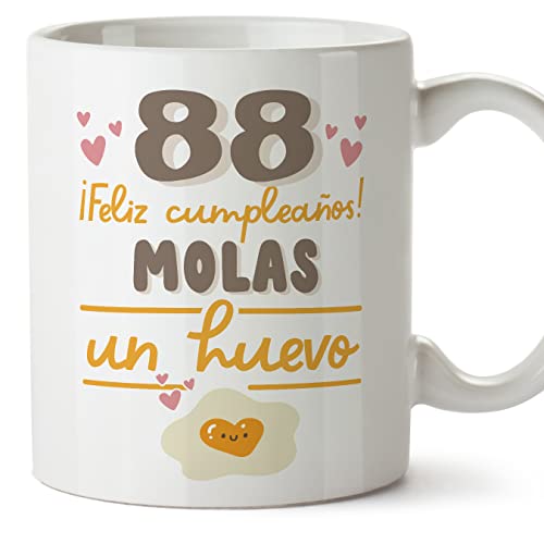 MUGFFINS Tazas 88 Cumpleaños - En Español - Feliz Cumpleaños Molas un Huevo - 11 oz / 330 ml -...