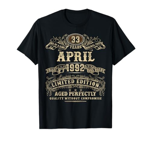 Abril de 1992 Regalos de cumpleaños de 33 años para hombres 33 cumpleaños Camiseta