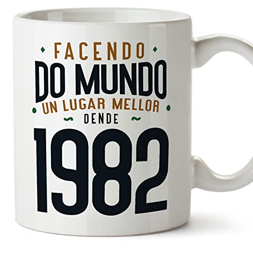 MUGFFINS Tazas 1982 Cumpleaños - En Gallego - Facendo do Mundo un Lugar Mellor - 11 oz / 330 ml -...