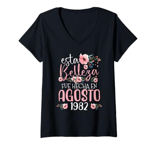 Mujer Hecha En Agosto 1982 Mujer Regalo 43 Años Cumpleaños Camiseta Cuello V