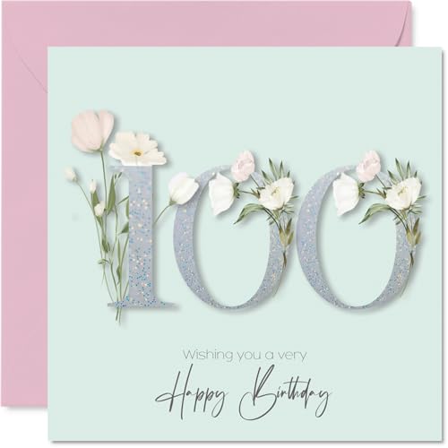 Tarjetas de cumpleaños número 100 para mujer, flores florales elegantes, tarjeta de feliz...
