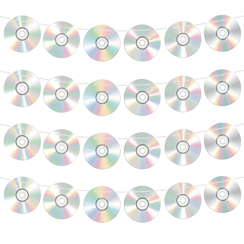 BOXOB 4uds Decoraciones Fiestas de los 90, Banderines de CD Retro Precolgados Guirnaldas Colgantes...
