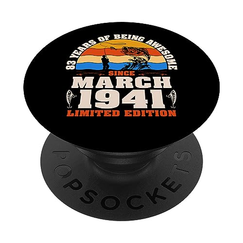 Marzo vintage 1941 - 83 años amante de la pesca 83 cumpleaños PopSockets PopGrip Intercambiable