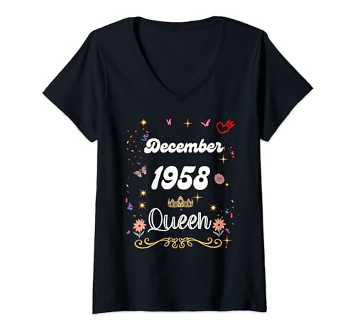 Diciembre 1958 Reina desde diciembre 1958 Cumpleaños Niña mujer Camiseta Cuello V