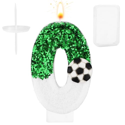Vela de Fútbol, Blanco Verde Adorno para Tarta de Fútbol Velas de Cumpleaños Numeros Lentejuelas...