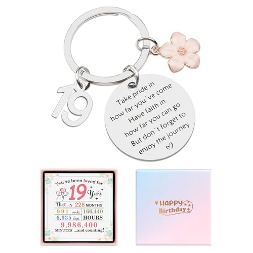Amosking Regalos de cumpleaños número 19 para niñas, llavero de feliz cumpleaños para niñas de...