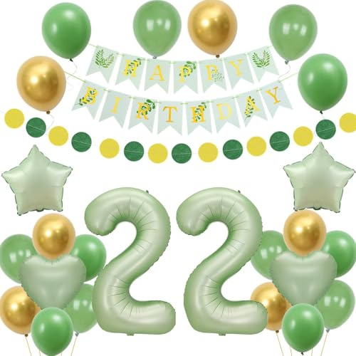 globos 22 cumpleaños Mujer decoracion cumpleaños 22 años Mujer globo verde oro decoracion 22...