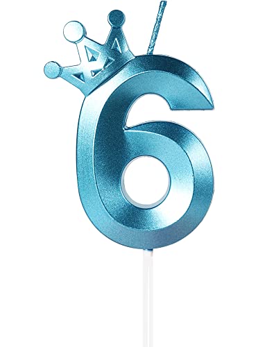 Velas de 1 cumpleaños, vela número 6, Azules Velas,3D Velas Cumpleaños Numeros con Decoración de...