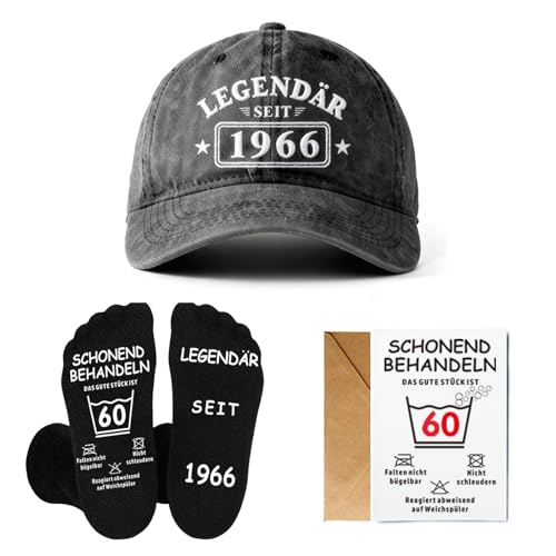 Set de regalo de 60 cumpleaños para hombres, gorra de béisbol 'Legendär seit 1966' (gris oscuro)...