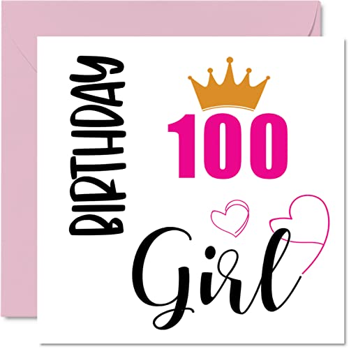 Tarjeta de cumpleaños número 100 para mujeres, para niña, tarjetas de feliz cumpleaños para mujer de 100 años, gran abuela, niñera, madrastra, tía, 145 mm x 145 mm, tarjetas de felicitación de un