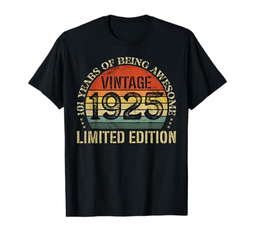 Vintage 1925 Edición Limitada 101 Cumpleaños 101 Años Camiseta