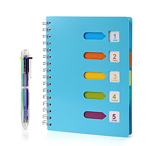 Kesote A5 Cuaderno Espiral con Etiquetas de 6 Color y A Bolígrafo de 6 Color A5 Notebook para...