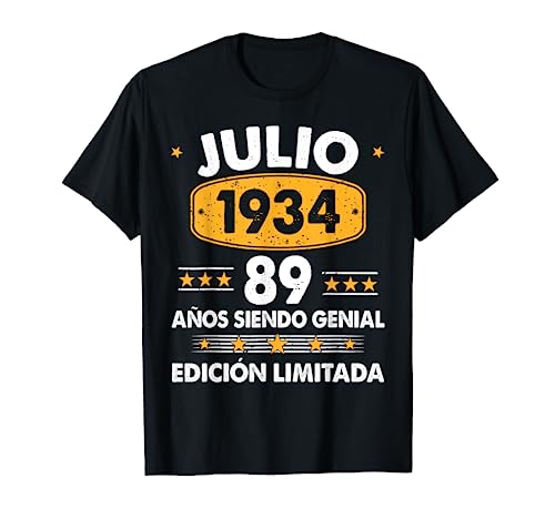 89 Años Cumpleaños Regalo Hombre Julio 1934 Julio 89 Años Camiseta