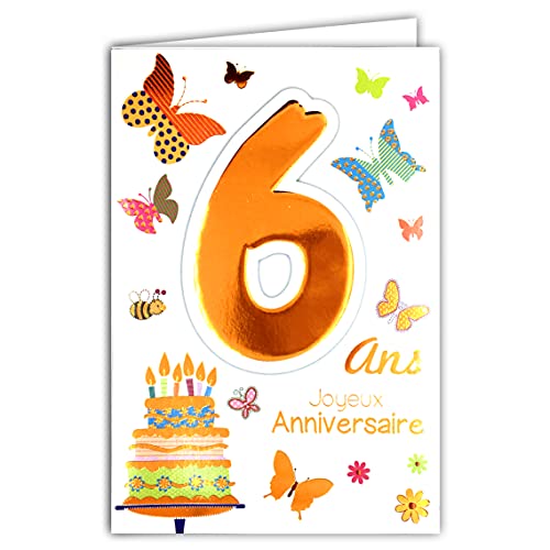 Age MV 69 – 2006 tarjeta cumpleaños feliz 6 años Niño Niño Niña Diseño Pastel 6 velas...