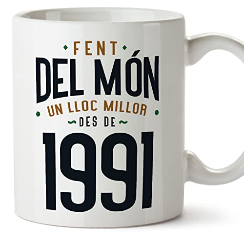 MUGFFINS Tazas 1991 Cumpleaños - En Catalán - Fent del Món un Lloc Millor - 11 oz / 330 ml -...