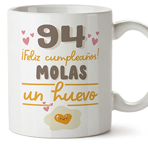 MUGFFINS Tazas 94 Cumpleaños - En Español - Feliz Cumpleaños Molas un Huevo - 11 oz / 330 ml -...