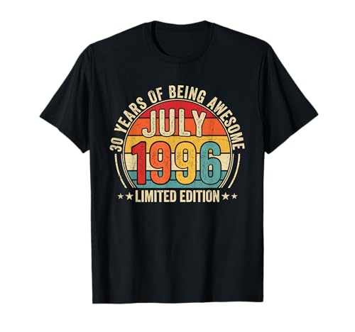 Impresionante Desde Julio de 1996 Vintage Retro 30 Cumpleaños Hombres Camiseta
