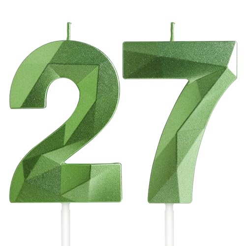 Yiran Velas de Cumpleaños 27 Años Verde, Decoraciones para Hombres y Mujeres, Número 27 3D para...