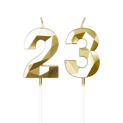Yiran Velas de cumpleaños número 23, velas doradas para cumpleaños número 23, decoraciones para...