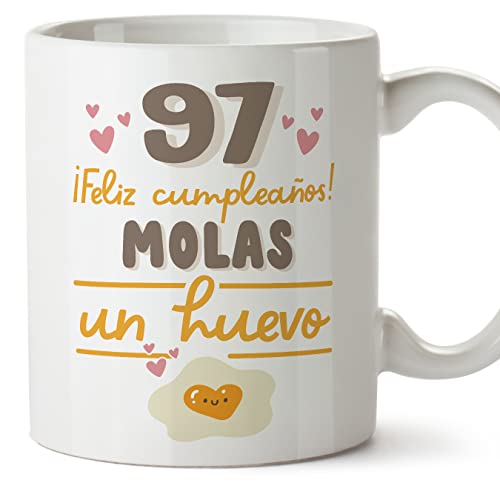 MUGFFINS Tazas 97 Cumpleaños - En Español - Feliz Cumpleaños Molas un Huevo - 11 oz / 330 ml - Regalo original y divertido