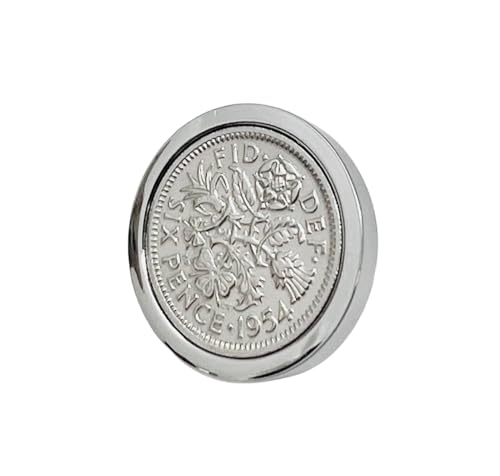 Pin de solapa pulido genuino de 1954 con seis peniques | 1954 aniversario, 71 cumpleaños, talla...