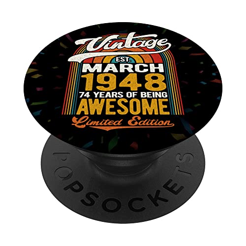 Vintage Marzo 1948 Edición Limitada Retro 74 Cumpleaños Fiesta PopSockets PopGrip Intercambiable