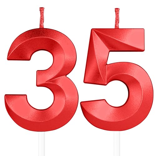 Yiran Velas de cumpleaños 3D, vela roja del número 35, decoración para tartas de cumpleaños de...