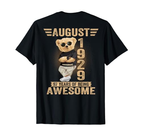 (En la Parte Trasera) Agosto 97 Cumpleaños Hombres Mujeres 1929 Oso de Peluche Camiseta