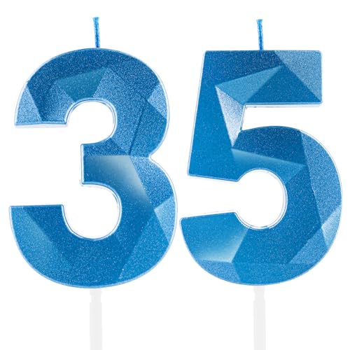 Velas de Cumpleaños 35 Años Azul Real, Decoraciones para Mujeres y Hombre, Royal Blue Número 35...
