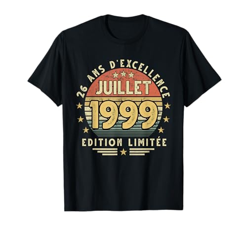 Julio 1999 Regalo Cumpleaños Julio 1999 26 años Hombre Camiseta