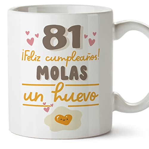MUGFFINS Tazas 81 Cumpleaños - En Español - Feliz Cumpleaños Molas un Huevo - 11 oz / 330 ml -...